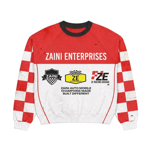 420 GSM Premium Cotton Polyester Fleece Pullover <b>Sweatshirt</b> <b>Red</b> White Racing Panel Design <b>Sweatshirts</b> for <b>Men</b> - Product Image 1