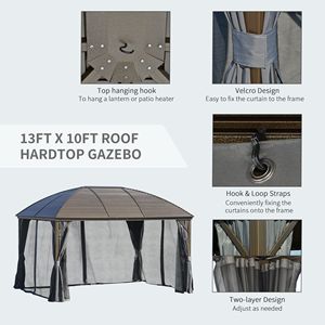 Elegante Gazebo 10x13 Grigio con Tetto Rigido in Acciaio, Tende e Rete, Telaio Rivestito per Patio e Giardino, Applicazione 3x4 - Product Image 6