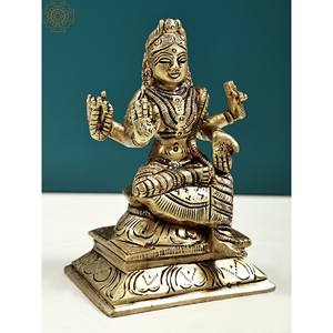 Hecho a mano 4 pulgadas Bala Sundari Escultura Ídolo de latón hecho a mano del sur de la India - Product Image 2