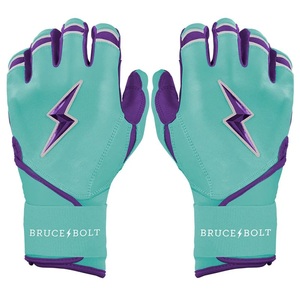 ถุงมือตีเบสบอล Bruce Bolt สีดำ ม่วง และเขียวอมฟ้า แบบสองมือ พร้อมที่รัดข้อมือและสายรัดแบบตีนตุ๊กแก สำหรับการฝึกซ้อม - Product Image 5