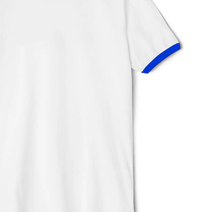 White Men's <b>Short</b> <b>Sleeve</b> T-Shirt With Blue Contrast Trim O-Neck Regular Fit Casual Solid Color Knitted Cotton - Product Image 3
