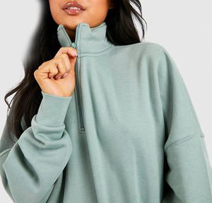 เสื้อสเวตเชิ้ตโอเวอร์ไซส์ผ้าฝ้ายฟลีซแบบซิปครึ่งตัวสำหรับผู้หญิง สไตล์ลำลองสำหรับฤดูหนาว เสื้อสเวตเชิ้ตคอปกแบบไหล่ตกสำหรับผู้หญิง - Product Image 2