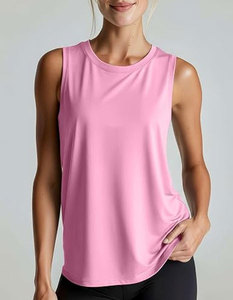 Camiseta sin mangas rosa para mujer, cuello redondo, satén, bordado 3D, secado rápido, transpirable, tejido de punto, color liso, deportiva - Product Image 1