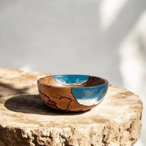 Tazón de Resina y Madera Hecho a Mano, Diseño Personalizado de Lujo, Patrón de Olas Azules del Océano, Plato Decorativo para el Hogar, Tazón de Arte en Resina Epoxi UO - Product Image 5