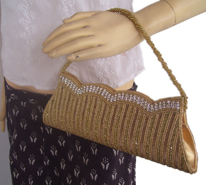Striped Beaded <b>Clutch</b> Evening Bag With Sparkling Decoration For Party - Product Image 5