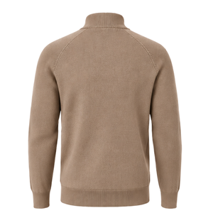 Cárdigan de punto para hombre con cuello alto y cremallera completa, mangas largas, puños y bajo acanalados, color marrón taupe, con bolsillos laterales. - Product Image 2