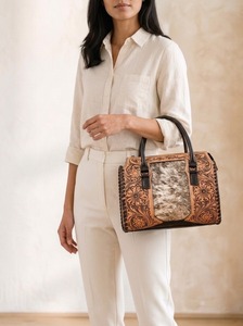 Western Floral Genuine Leather Casual Tote Fashion Tassel Two Straps Zipper <b>Large</b> Capacity Portable Travel <b>Purse</b> Women - Product Image 4
