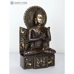 Statue en laiton de bouddha assis de 11 \ "dans l'œuvre de sculpture élégante de Dharmachakra Mudra - Product Image 4
