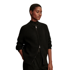 Veste en tricot zippée pour femme, texture côtelée douce, manches longues, col montant, vêtement d'extérieur léger et décontracté pour un usage quotidien - Product Image 3