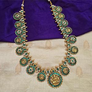 South Indian Green Lakshmi Coin Semi Bridal Necklace Set-Fine Jewelry - Product Image 2
