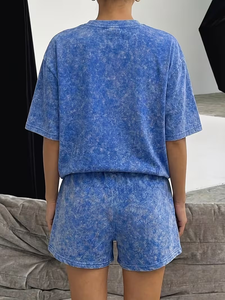 Ensemble 2 pièces décontracté pour femme : Haut à manches courtes et short à taille élastique avec cordon de serrage, style vintage urbain, idéal pour l'été - Product Image 2