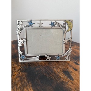 Handmade Metal Photo <b>Frame</b> Rectangular Silver Stars Moon Design Tabletop Horizontal Decorative Picture <b>Frame</b> - Product Image 1