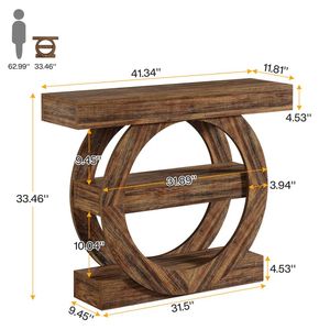 Consolle Principale con Ripiano Portaoggetti, Tavolino da Divano, Tavolo da Corridoio, Scaffale Decorativo, Consolle in Stile Rustico Farmhouse - Product Image 6