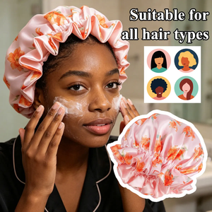 Satin <b>Bonnet</b> for Women with Flower Print, Satin <b>Bonnet</b> for Sleeping, Large Sleep Cap with Elastic Tie Band for Curly Hair - Product Image 5