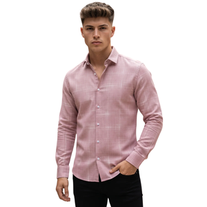 Chemise en flanelle pour homme rose poudré, manches longues, boutonnée, à carreaux, décontractée, tissu brossé doux, mode streetwear, vente en gros - Product Image 1