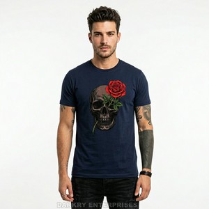 T-shirt graphique gris personnalisé pour homme, imprimé rose noire et gouttes de sang, esthétique vintage, coton de haute qualité, vêtements pour hommes, vente en gros - Product Image 6