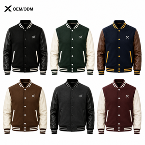 Veste de sport classique pour homme X Sports City en laine et cuir, manches en cuir PU, col rabattable, fermeture à boutons, rembourrage 100% polyester - Product Image 1