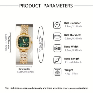 Montre élégante carrée pour femme à quartz, cadran noir, vert, rose, montre pour femme sertie de pierres, noire - Product Image 4
