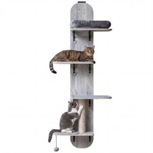 Albero per Gatti da Appendere alla Porta a 5 Livelli Regolabili, Grigio, 4 Piani, Senza Foratura, Facile Installazione per Appartamenti - Product Image 2