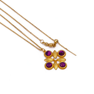 Collier Pendentif Trèfle Floral Vintage en Laiton Plaqué Or avec Turquoise Mohave Violette, Design Floral Élégant et Délicat Fait Main - Product Image 2