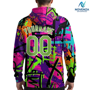Sudadera Deportiva con Capucha Personalizada con Estampado de Grafiti en Verde Neón y Blanco de Novenza - Product Image 5