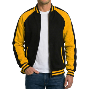 <b>Men's</b> Black And <b>White</b> Varsity <b>Jacket</b> Zipper Closure Casual Style Autumn Wear Regular Fit Solid Color Polyester Material - Product Image 4