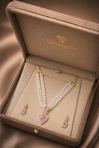 ELVORA GEMS - Collar de Lujo para Mujer con Colgante de Perla de Agua Dulce Chapado en Oro de 22K, con Cuentas y Cadena con Engaste de Bisel de Piedra Rosa en Forma de Corazón, Ideal para Bodas - Product Image 5