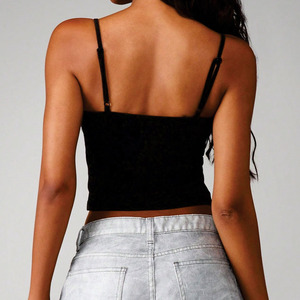 2026 Trendy Women's Shirts Rhinestone Spaghetti Strap Crop Tank <b>Top</b> Custom Slim Fit Streetwear Camisole OEM ODM Wholesale Bulk - Product Image 4