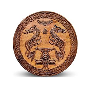 Bouclier Viking en bois brun médiéval fait à la main, bouclier rond de guerrier, décoration murale rustique nordique pour la maison ou le bureau - Product Image 1