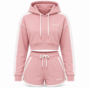 Navista <b>Women's</b> 2 Piece Streetwear Solid Zipper Hoodie Shorts Set <b>Black</b> <b>Crop</b> <b>Top</b> Drawstring Sweatshorts Casual Breathable Fleece - Product Image 6