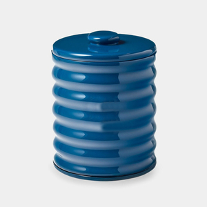 Playful Deep Indigo Blue High Gloss Lacquered <b>Ice</b> Bucket Displaying Distinctive Wavy Horizontal Ridges & A Matching Flat Lid - Product Image 1