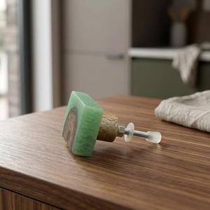 Pomo de Resina Moderno para Muebles, Rectangular, con Incrustaciones de Madera Verde, Estilo Escandinavo, Ecológico, para Cajones de Cocina - Product Image 2