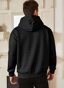 Sudadera con Capucha Negra para Hombre, Cuello en V, Forro Polar, 100% Algodón, Resistente al Viento, Ecológica, Corte Regular, Informal, con Bolsillo, para Invierno - Product Image 3