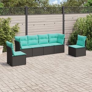Set di divani da giardino in polyrattan nero da 6 pezzi con cuscini, mobili da esterno - Product Image 3