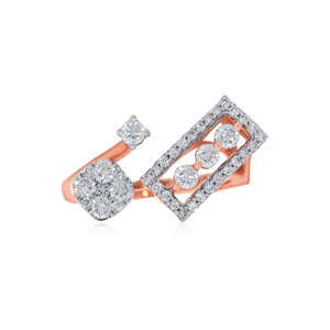 Elegante Anillo Abierto de Oro Rosa con Diseño de Hoja y Circonitas, Inspirado en Alas de Mariposa, para Mujeres y Niñas - Product Image 3
