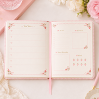 Ensemble de carnets LABON Strawberry Gingham Pretty Plans avec bordure en dentelle et nœud en satin, boîte cadeau avec logo personnalisé, planificateur à couverture rigide