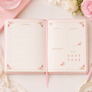 Set de Agenda LABON con Diseño de Fresas y Cuadros, con Ribete de Encaje y Lazo de Satén, Logotipo Personalizado, Tapa Dura, Caja de Regalo - Product Image 3