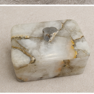 White Marble Decorative Urn Keepsake <b>Box</b> Leaf Knob <b>Memorial</b> Container for Home Display - Product Image 2