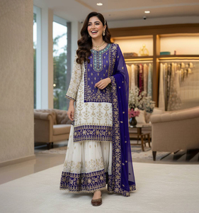 Trajes Shalwar Kameez de 3 Piezas de la Mejor Calidad para Mujer, Últimos Diseños de Vestidos de Boda Indios y Pakistaníes, Completamente Cosidos - Product Image 1