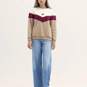 Sudadera de cuello redondo con bloques de color para mujer, jersey de manga larga, top informal estilo streetwear, fabricante mayorista de ropa personalizada - Product Image 3