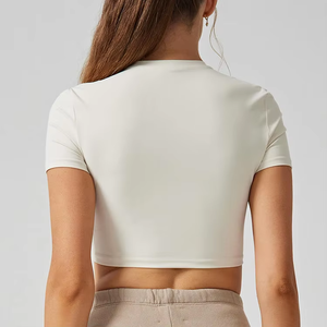 T-shirt streetwear OEM personnalisé, crop top pour femme, t-shirt blanc à haute élasticité, personnalisable, crop tops blancs pour femme - Product Image 4