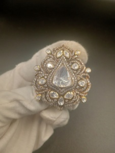 <b>Gold</b> Plated Pear Cut Mossainite Unisex Engagement Gift Wedding Brooch Silver 925 Handmade Jewelry - Product Image 2