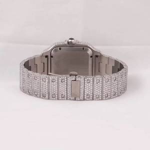 Montre rectangulaire en acier inoxydable sertie de diamants de luxe avec cadran à chiffres romains, verre saphir, bracelet de 20 mm - Product Image 5