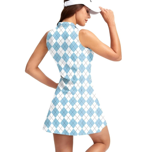 Robe de golf sans manches pour femme, bleu et blanc, col polo, tissu tissé respirant, style décontracté et sportif - Product Image 2