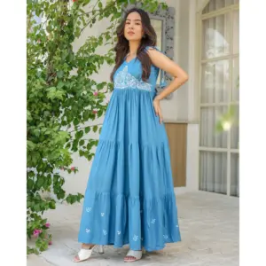 Handmade Solid <b>Rayon</b> Maxi <b>Dress</b> O-Neck Sleeveless A-Line Silhouette Formal Outdoor Casual Sweet Eco-Friendly Breathable Natural - Product Image 2