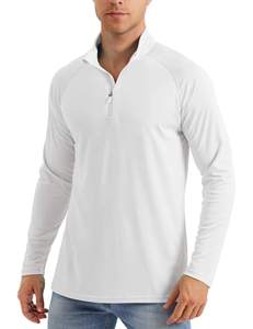Chemise de golf pour homme, blanche, à col zippé, manches longues, couleur unie, décontractée, en polyester tricoté, séchage rapide - Product Image 1