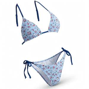 Women's Floral Print Bikini Set Two Piece Swimwear With Tie Side Bottom And Crossed Halter <b>Top</b> Spandex Polyester Beach Wear <b>Swim</b> - Product Image 3