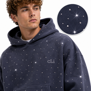 Conjuntos de sudaderas extragrandes con pedrería brillante de alta calidad, pantalones de chándal holgados, ropa de estilo urbano de algodón grueso personalizada - Product Image 2