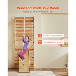 Structure d'escalade murale 8-en-1 en bois massif, 15 niveaux, pour intérieur, avec échelle murale 220LBS et 15 barres de traction murales - Product Image 3