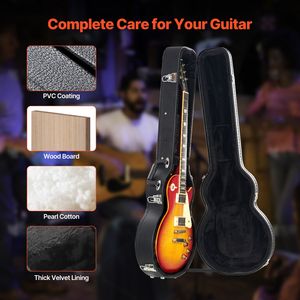 Custodia rigida per chitarra elettrica a forma di zucca 41.34 con chiusura a chiave, maniglia e imbottitura in PVC, rivestimento morbido per protezione strumento musicale - Product Image 1